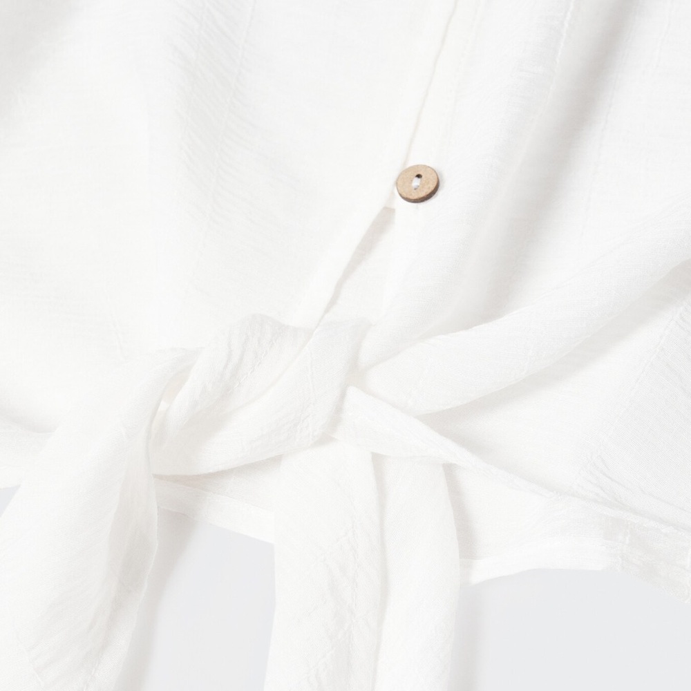 Mango White Tie Front Flared Sleeve Blouse Long Sleeve Boho Chic NWT Sz M #135 - Picture 6 of 14